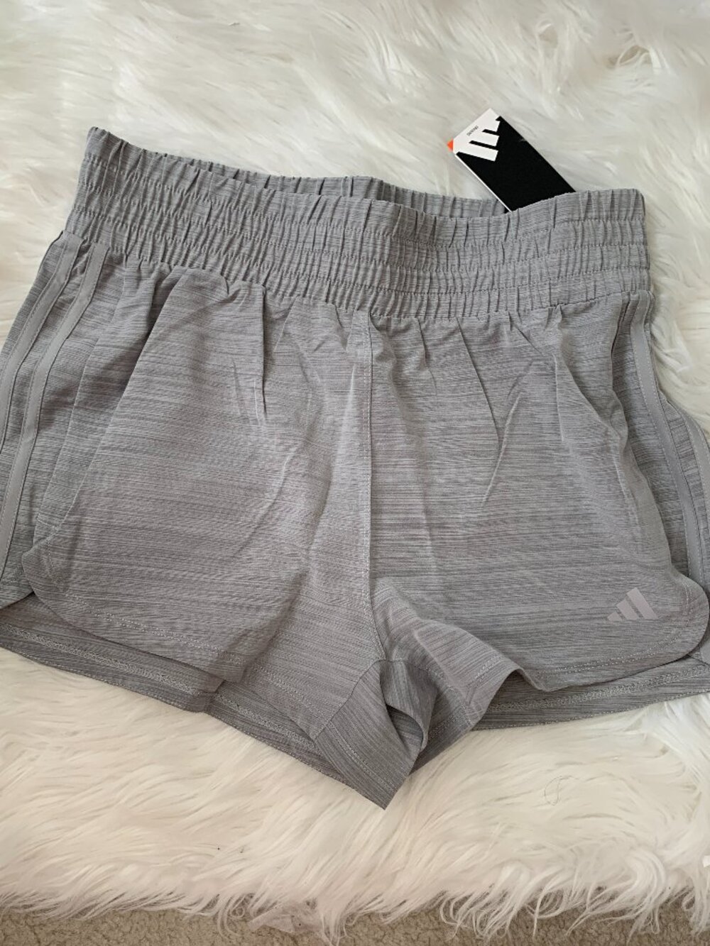 ADIDAS 3-Stripes Pacer Woven High Rise Shorts in Heather Grey Sz MEDIUM